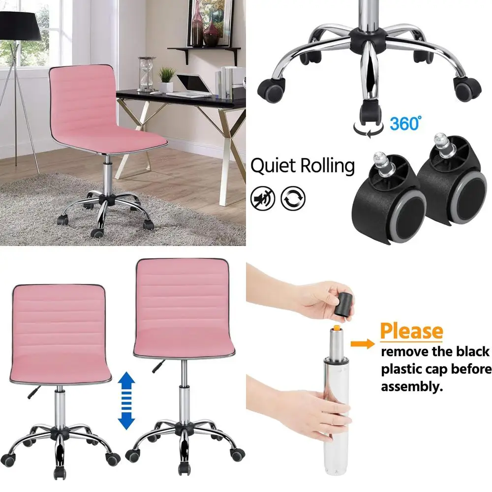 

Low Back PU Leather Ribbed Armless Swivel Ergonomic Office Chair with Wheels for Women