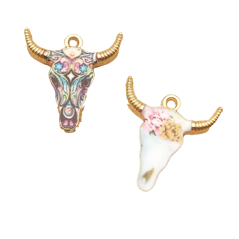 Breloque tête de vache pour bijoux, pendentif en émail exécutif, alliage de zinc, plaqué or, 10 pièces