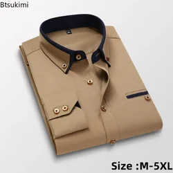 2026 Men's Formal Business Office Dress Shirt Solid Long Sleeve Button Up Shirt Turn-down Collar Club Party Shirts Mens Clothing