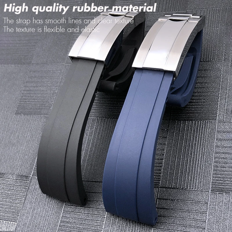 21mm Metal End Rubber Watchband Special Replacement for Rolex Datejust 41mm m126 Oyster Silicone Watch Strap Sliding Lock Buckle