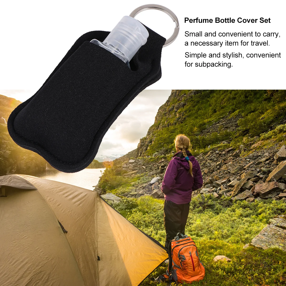 6 قطع من غطاء زجاجة اليد الواقية المحمولة القابلة لإعادة الملء لتخزين العطور والسفر مجموعة سوداء مكونة من 3 زجاجات و3 أغطية غطاء زجاجة اليد #3