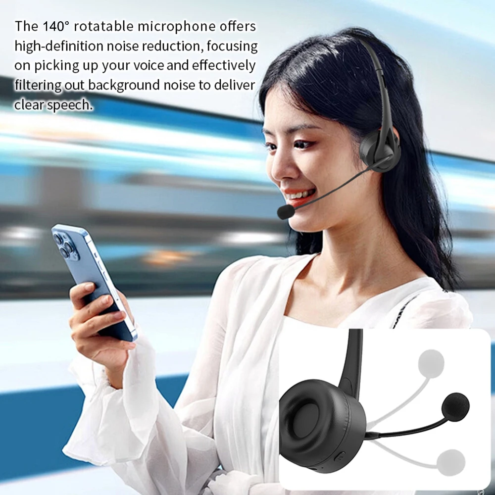 Head-mounted Wireless Headset Bluetooth 5.3 Wireless Trucker Headset Noise canceling Telephone headset for Call Center Office