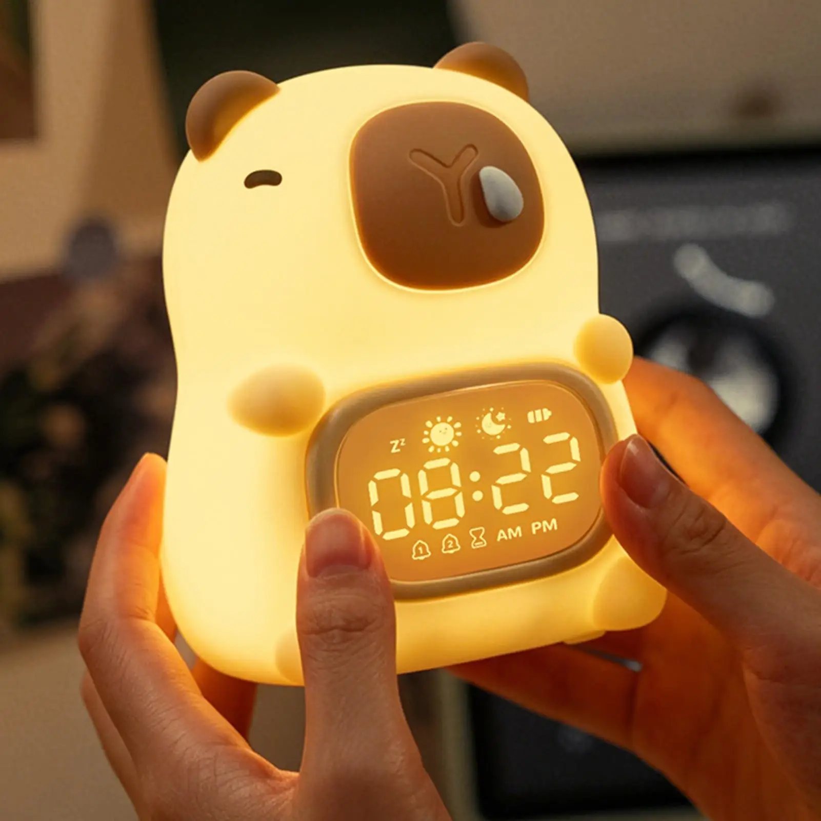 Alarm Clock Night Light Rechargeable 7 Colors Adjustable Cute Bedside Lamp Silicone Electronic Table Clock Kids Christmas Gifts