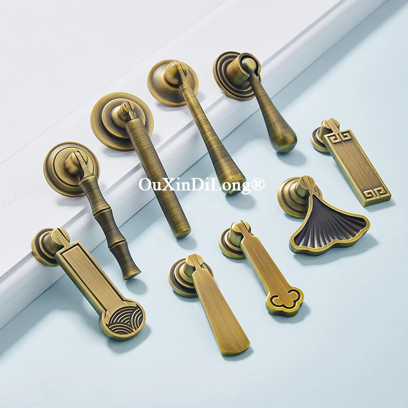 

4PCS Brass Furniture Pendant Pulls Handles Bronze Drawer Pull Rings Cupboard Wardrobe Dresser Kitchen Shoe TV Wine Cabinet Pulls