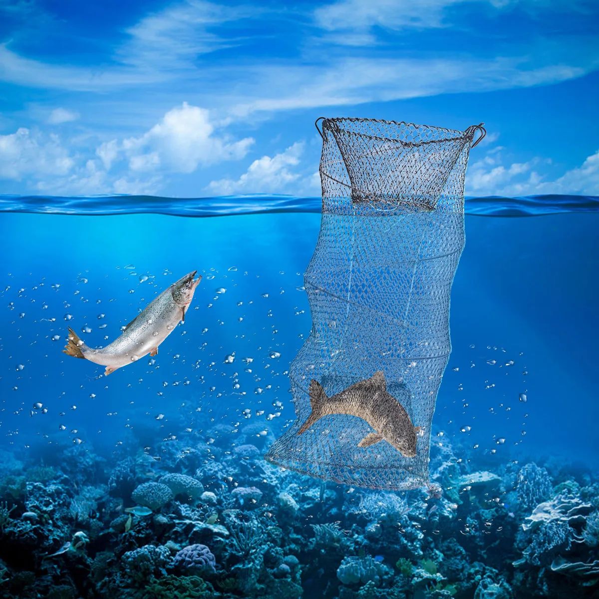 

30X60Cm Foldable Bait Cast Mesh Trap Net Portable Fishing Zinc Plated Shrimp Cage Crayfish Smelt Crab Lobster Minnow
