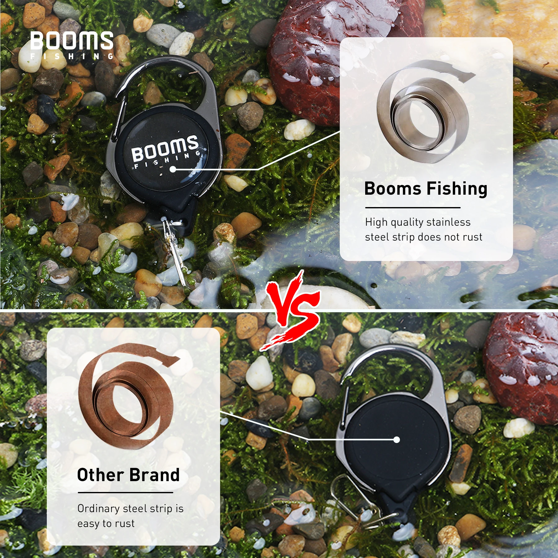 Booms Fishing RG1 Retractable Key Chain with Gear Combo Cord Easy Release Badge Holder Fly Fishing Zinger Retractor Accessories