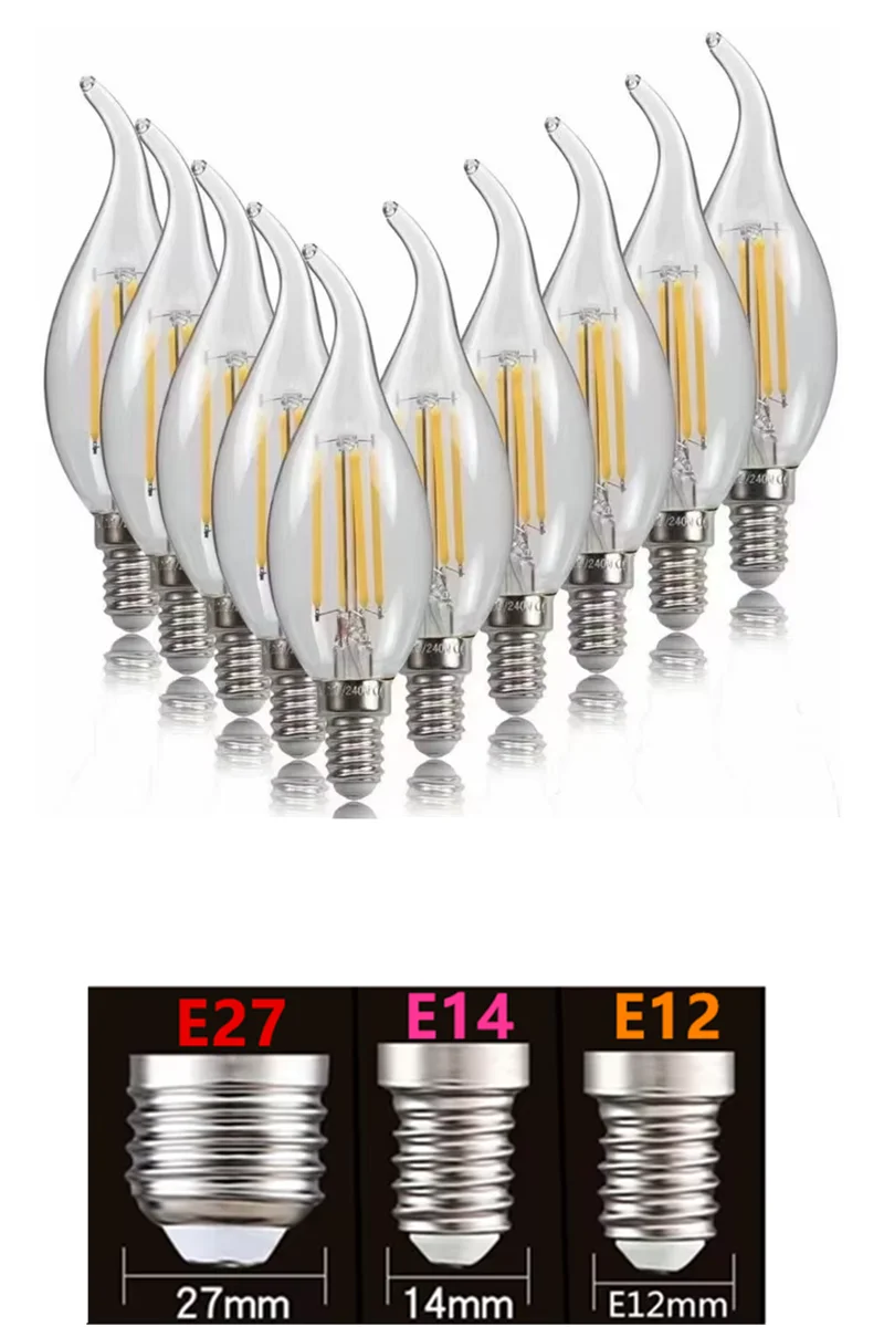 10 STKS LED-lamp C35 E14 E12 E27 220 V 110 V Dimbaar 2 W 4 W 6 W Ontwerp Energiebesparende Kaars Warm Wit Gloeidraad Licht 360 Graden Lamp