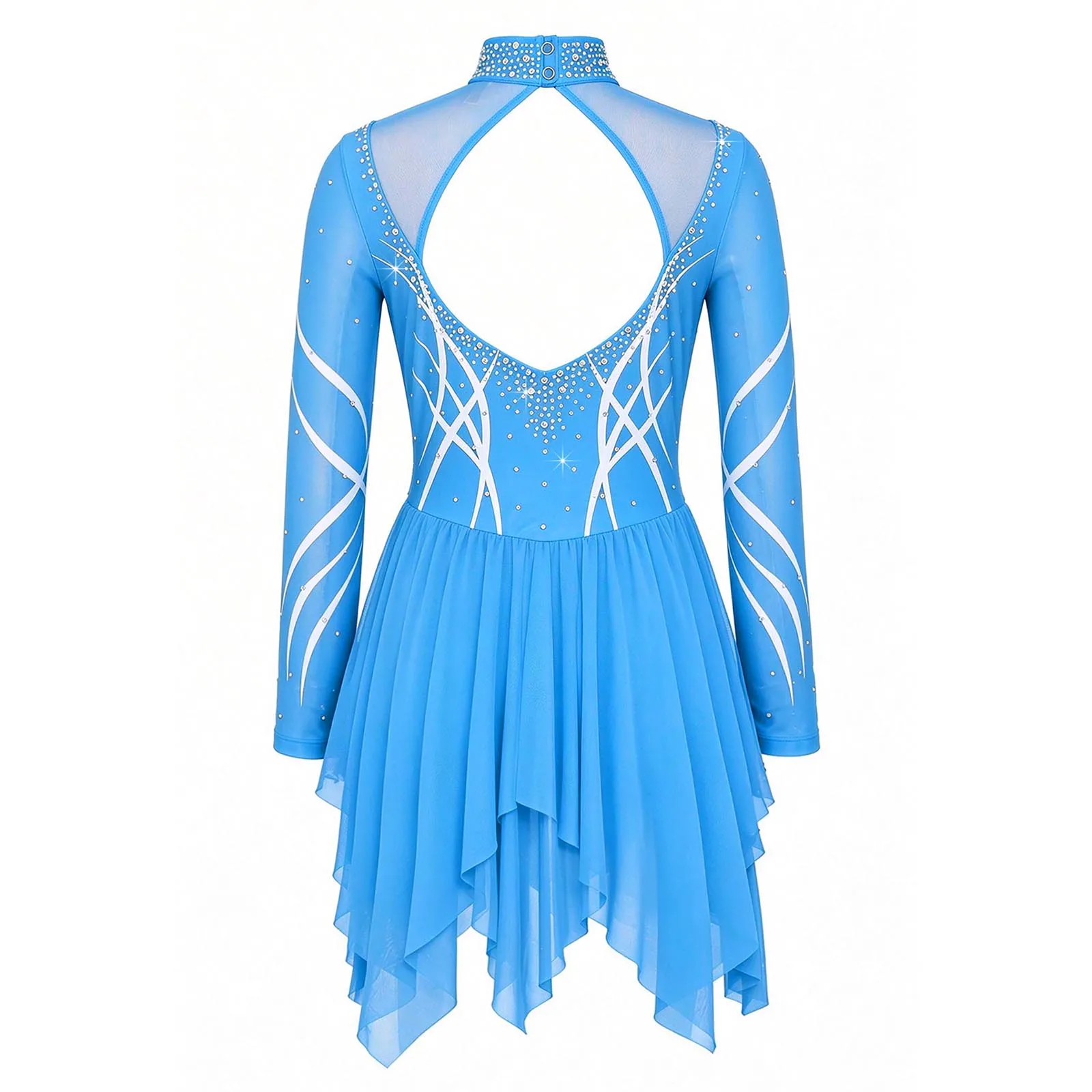 Ballet Dress Teens Ballerina Outfit Kids Girls Asymmetrical Shiny Rhinestone Figure Skating Dress Rhythmic Gymnastics Leotard
