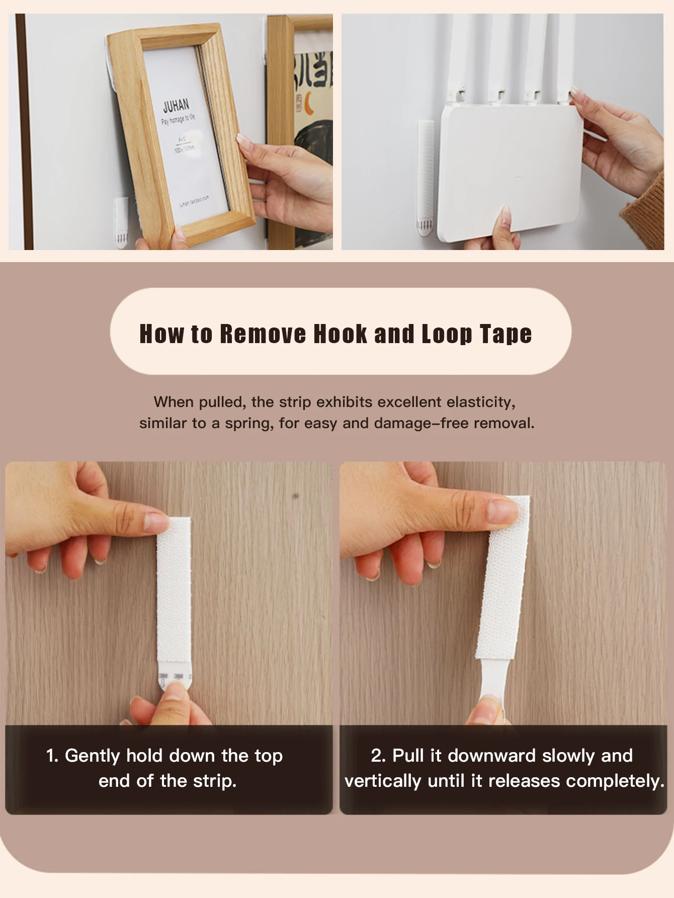 4/20 قطعة شرائط لاصقة بخطاف وحلقة قابلة لإعادة الاستخدام شديدة التحمل قابلة للإزالة لتركيب الحائط بدون بقايا لطريق إطار الصورة