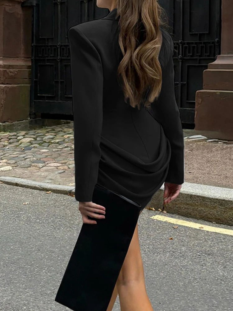 

Autumn Winter New Solid Deep V Slim Dress Elegant Long Sleeve High Waist Pleated Mini Dress Temperament Lady Commute Short Dress