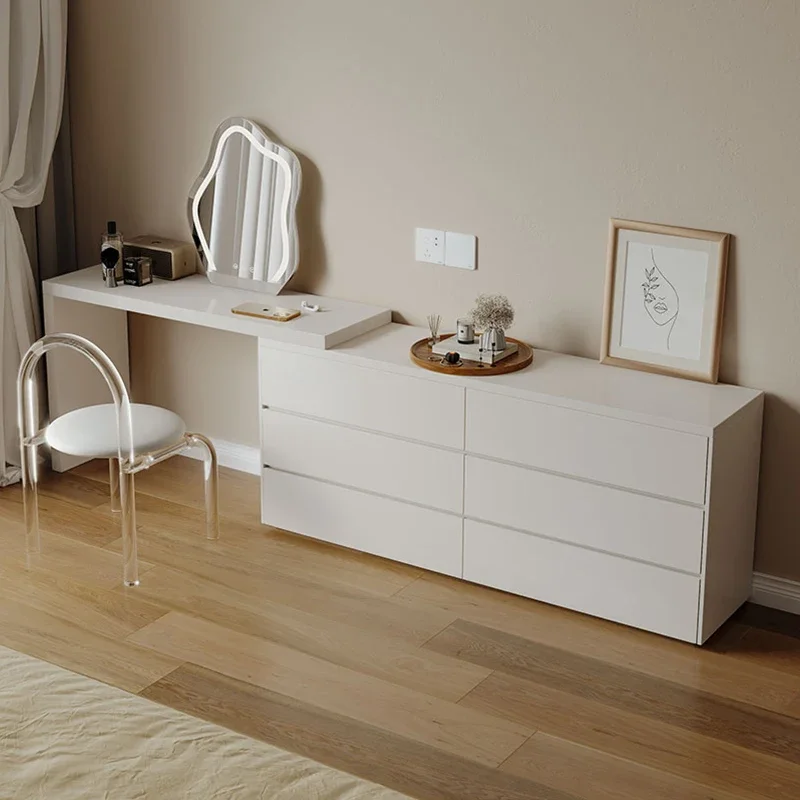 

S Modern Home Wood White Dresser Set Bedroom Light Emitting Diode Side Cabinet with Mirror