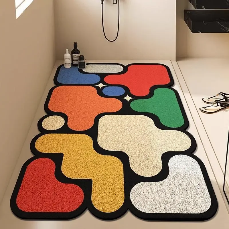 Dopamine Color Puzzle Shower Mat PVC Coil Bath Mats Bathroom Hollow Drainage Foot Pad Anti Slip and Wear-resistant Doormat