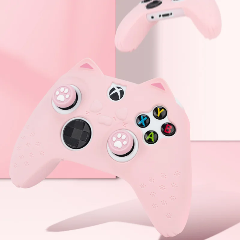 Cute Cat Paw Silicone Soft Protector Sticker Skin For Xbox Series X/S Game Controller Protective Case Thumb Stick Grip Cap Cover