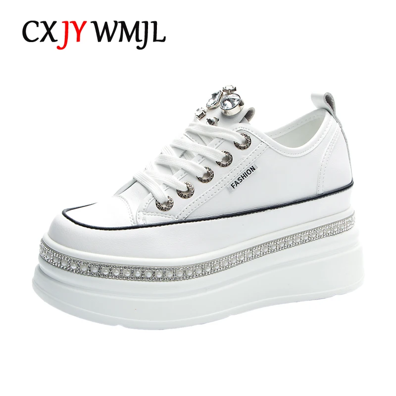 

CXJYWMJL Genuine Leather Women Platform Sneakers Autumn Wedgies Casual Vulcanized Shoes Ladies Thick Bottom Sports White Skate