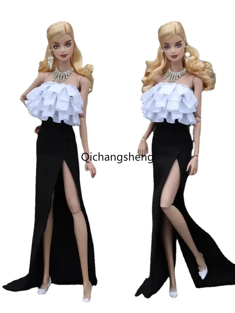 Fashion 1/6 Doll Clothes For Barbie Dolls Outfits Set White Top Black Skirt For Barbie Dress 11.5