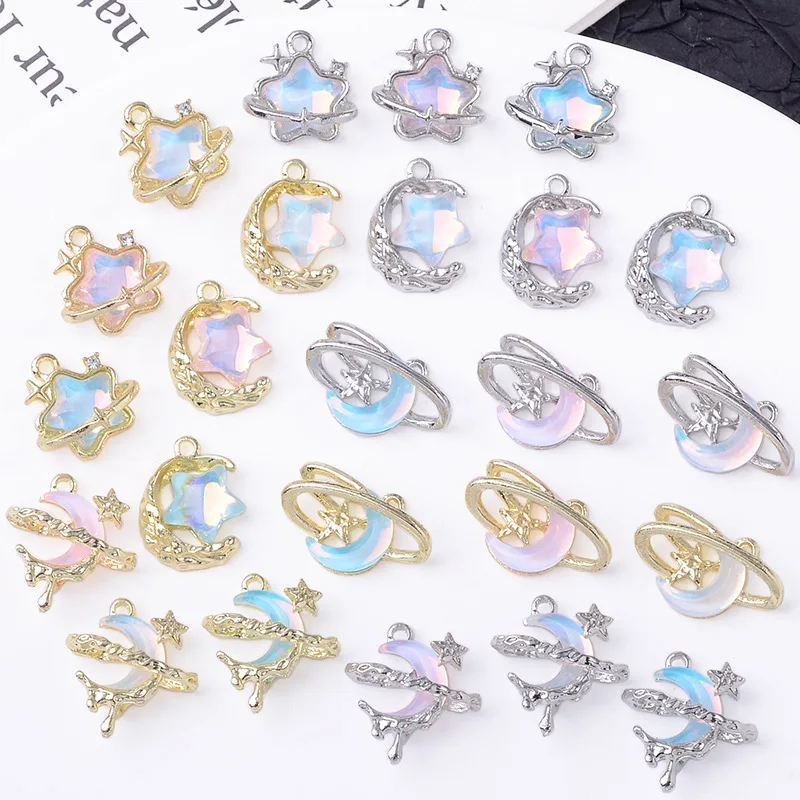 50 Silver color  Alloy material Resin Moon/Star/Earth Charm Barque pendant for DIY handmade Necklace Jewelry Making  wholesale