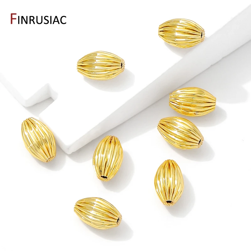 14/18K Gold Plated Brass Corrugated Twist Melon Beads,Oval Spacer Beads For Bracelet Necklace Making DIY Jewelry Accessories
