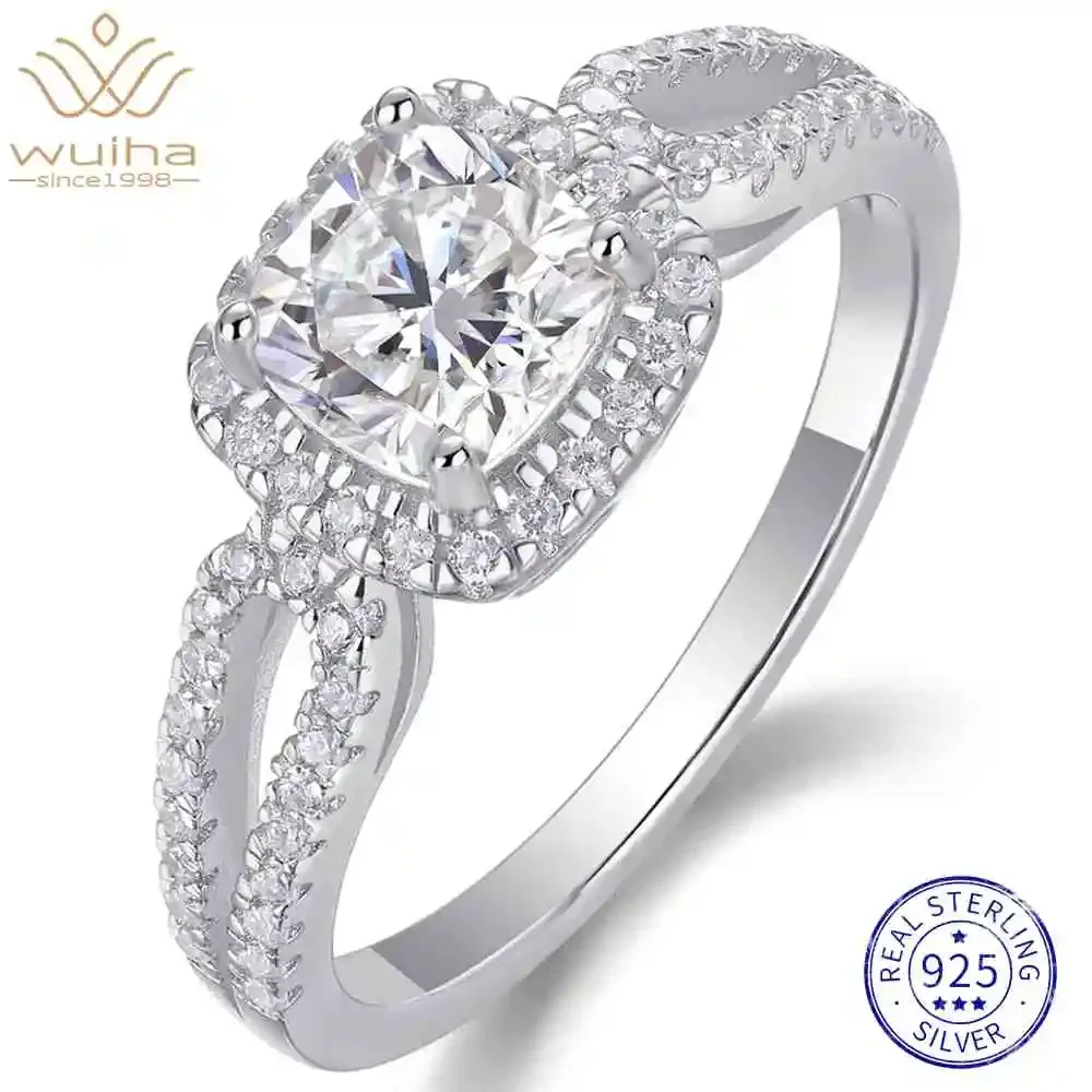 WUIHA 925 Sterling Silver VVS D Color Cushion Cut 6 * 6 MM GRA Real Moissanite Diamond Wedding Band Engagement Ring Fine Jewelry