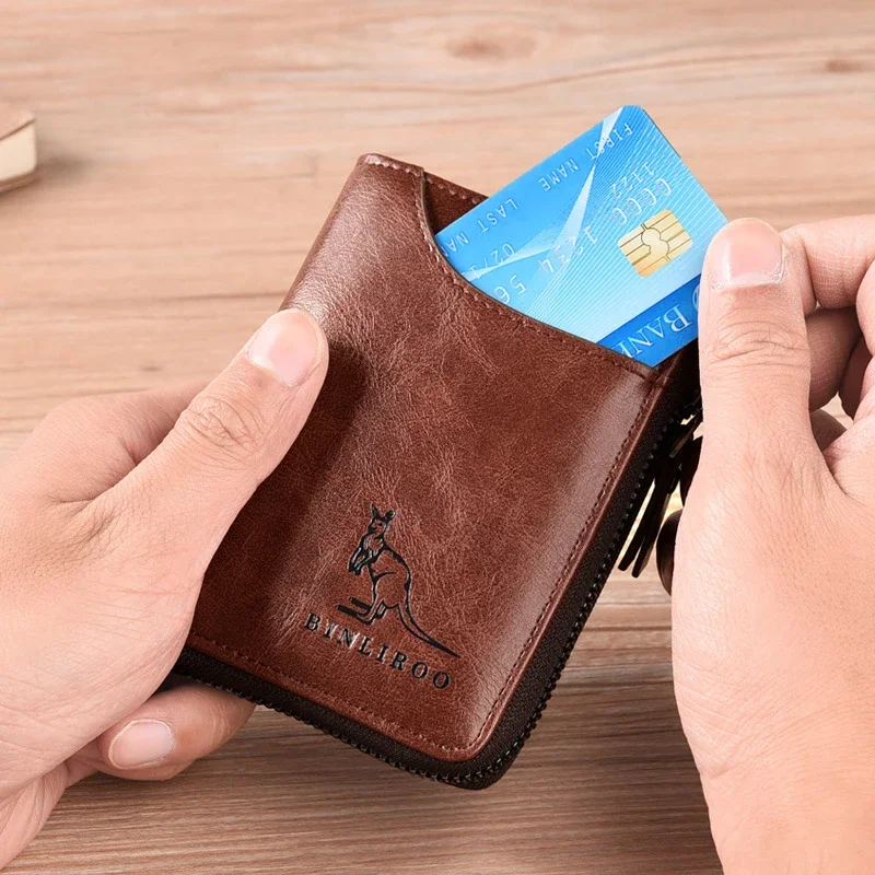 Luxury Designer Genuine Leather Men\'s Wallet RFID Zipper Card Holder Wallets for Men Portable Short Male Wallets Billfold