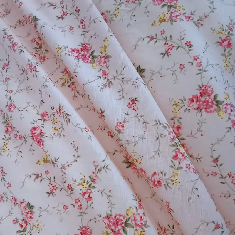 100*145cm Pink Floral Cotton Poplin Fabric DIY Handmade Sewing Cloth Material for Clothing Dress Sewing