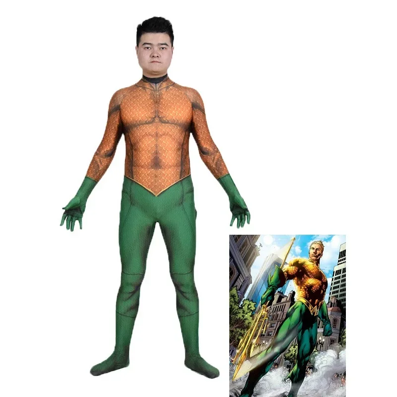 Film Aquaman Cosplay Kostuum Jumpsuits Battle Halloween Bodysuit Zentai Voor Carnaval Rollenspel Party