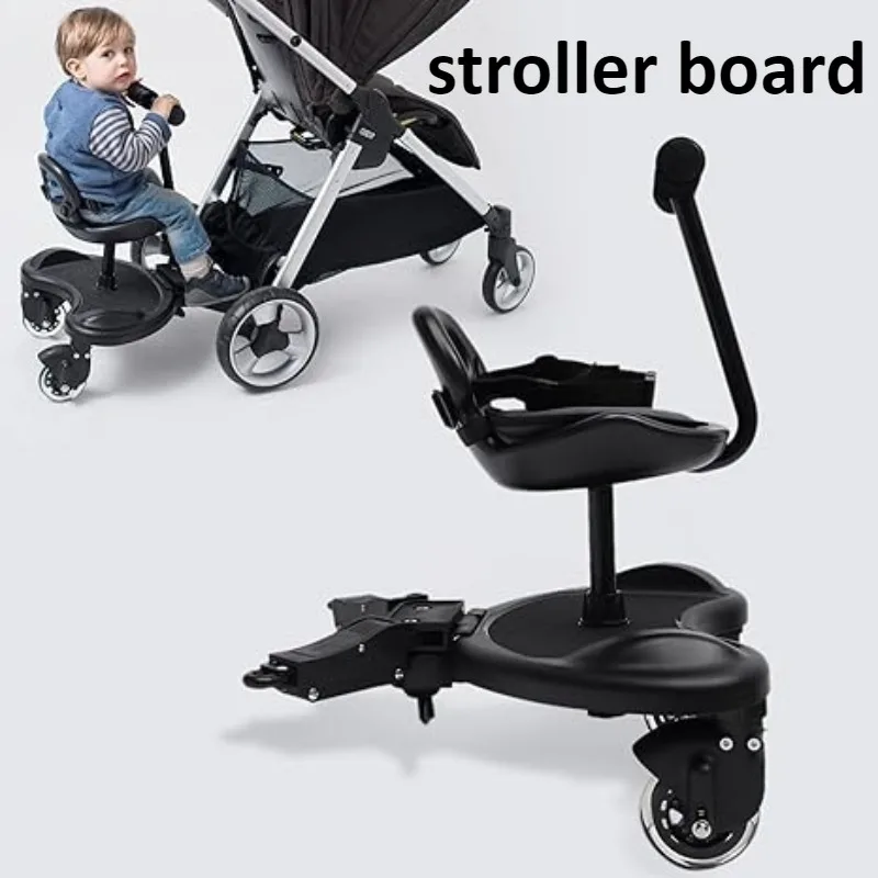 2-in-1 Stroller Step Buggy Child Board Safety Kit Wheeled Pushchair Glider Board with Seat Belt Universal Wheel for Twins Baby