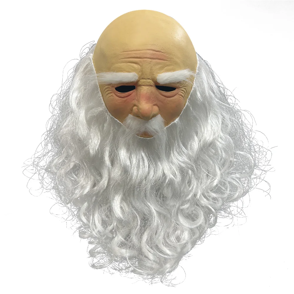 

Funny Santa Claus Mask Cosplay Wig Big Beard Christmas Old Grandfather Latex Helmet Halloween New Year Party Costume Props