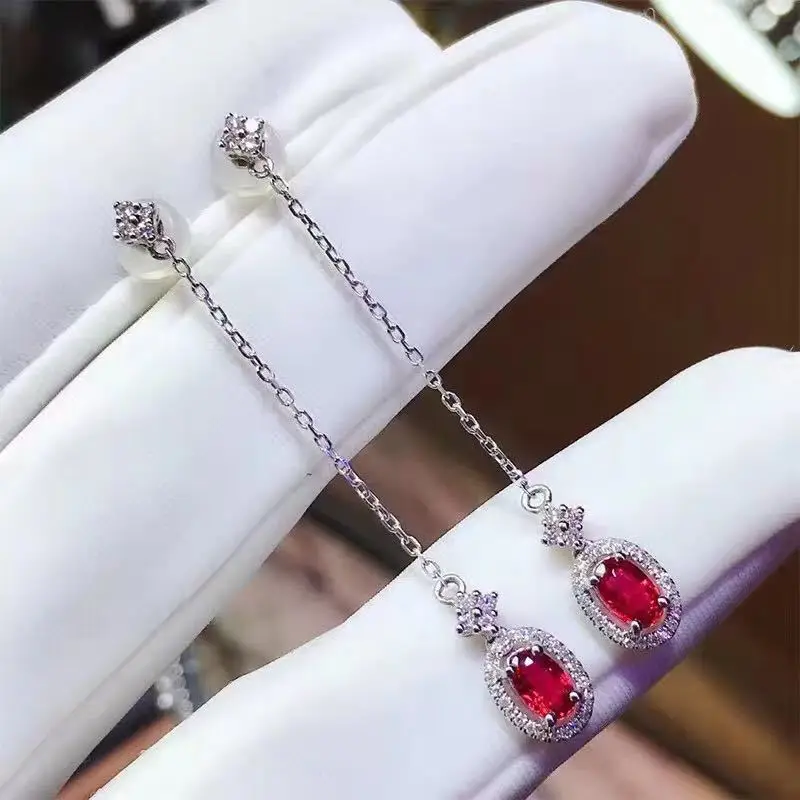 Small style Classic Design earrings for women Silver Inlaid Ruby Long earings fashion Exquisite and wedding Jewelry Gift