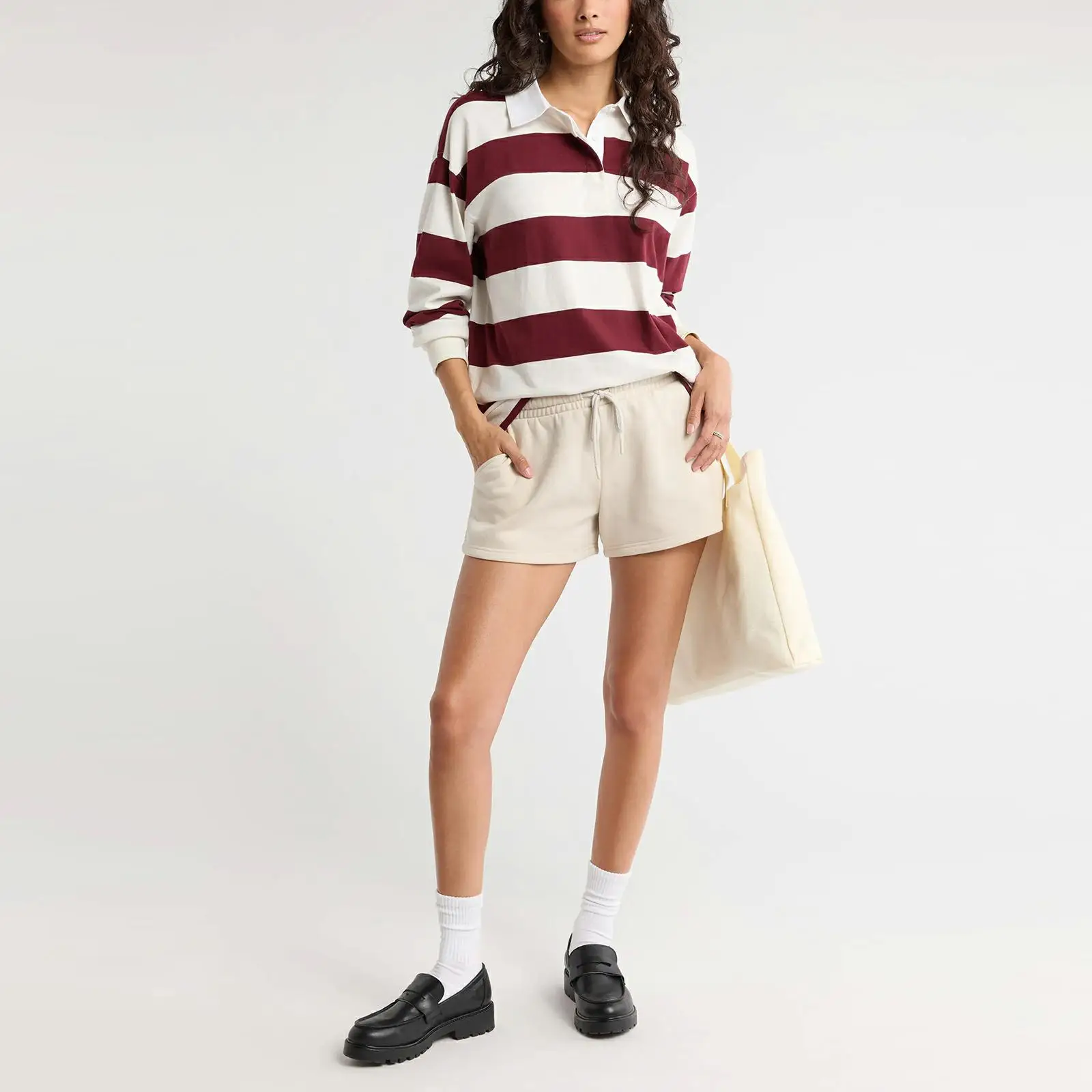 Combhasaki النساء Y2k مخطط المتضخم قمصان الرجبي في سن المراهقة الفتيات خمر بولو البلوز كم طويل زر تي شيرت غير رسمي بلايز