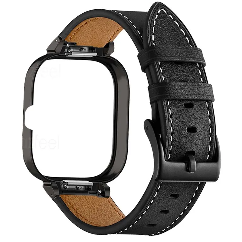 Juste de protection en métal pour bracelet en cuir pour montre intelligente Xiaomi Redmi Watch 4, housse de bracelet