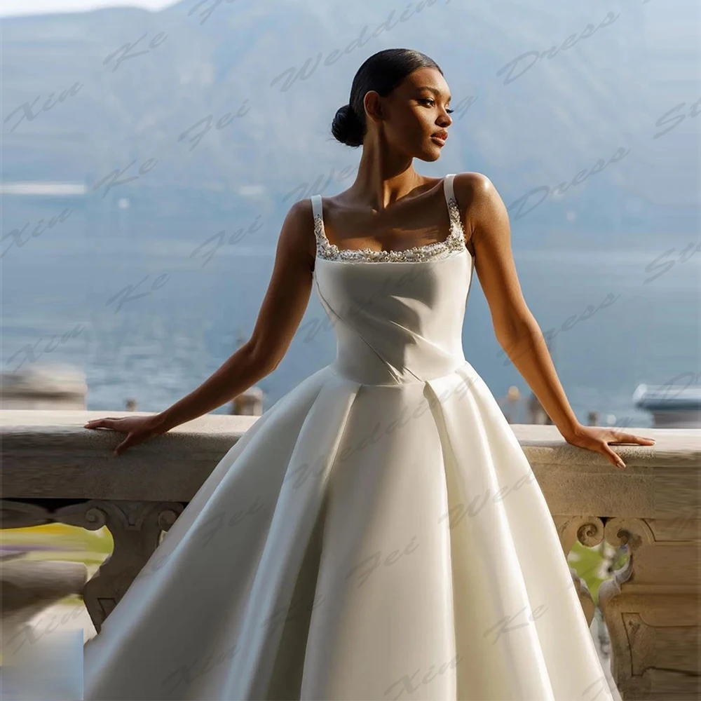 Gorgeous Satin Romantic Wedding Dresses Sexy Backless Mermaid Off Shoulder Sleeveless Simple Mopping Bridal Gowns Custom-Made