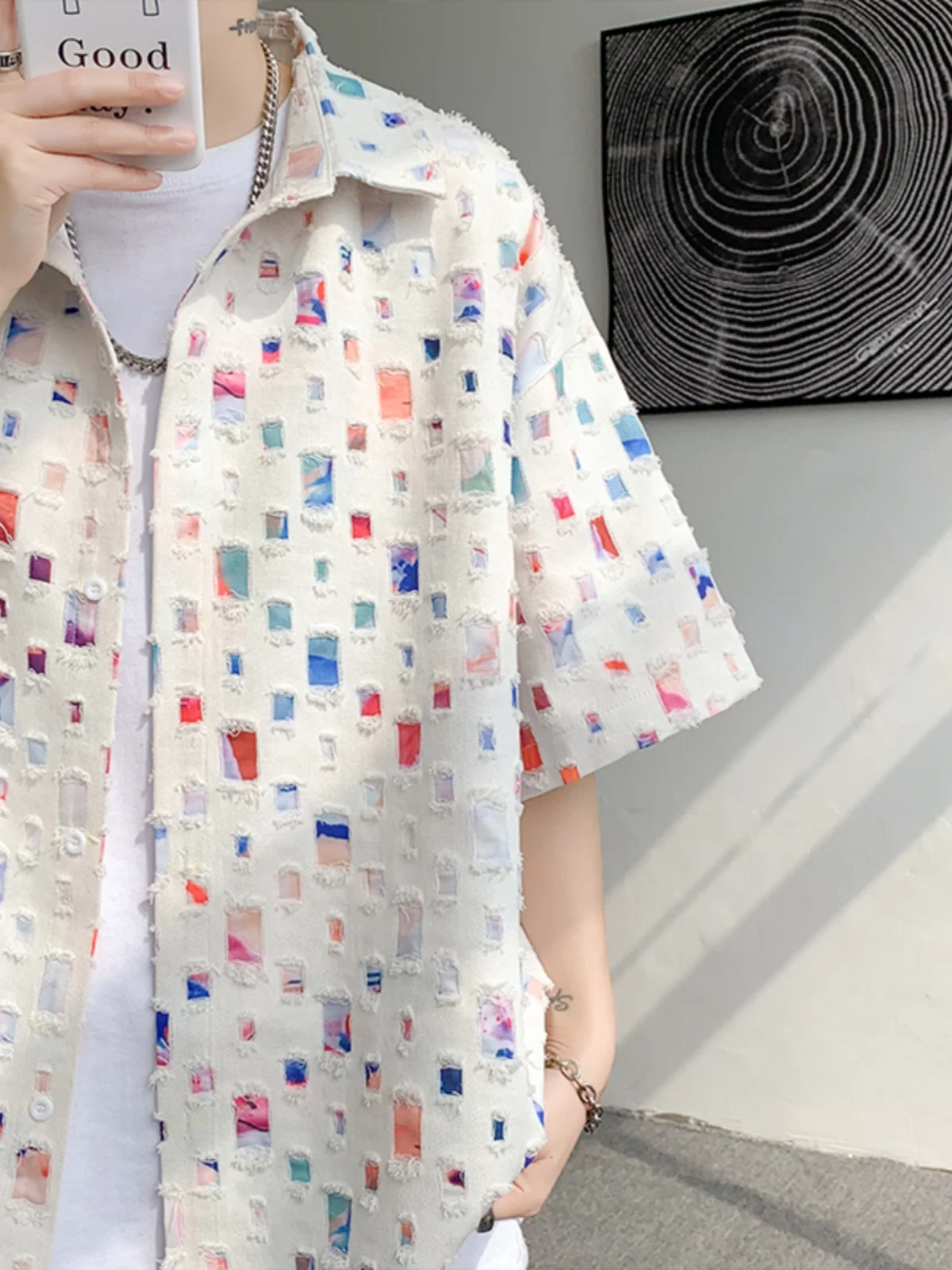 

Мужская рубашка оверсайз в клетку с коротким рукавом, стильный дизайн, прочная, для пар, летняя верхняя одежда, молодежная мода, на пуговицах