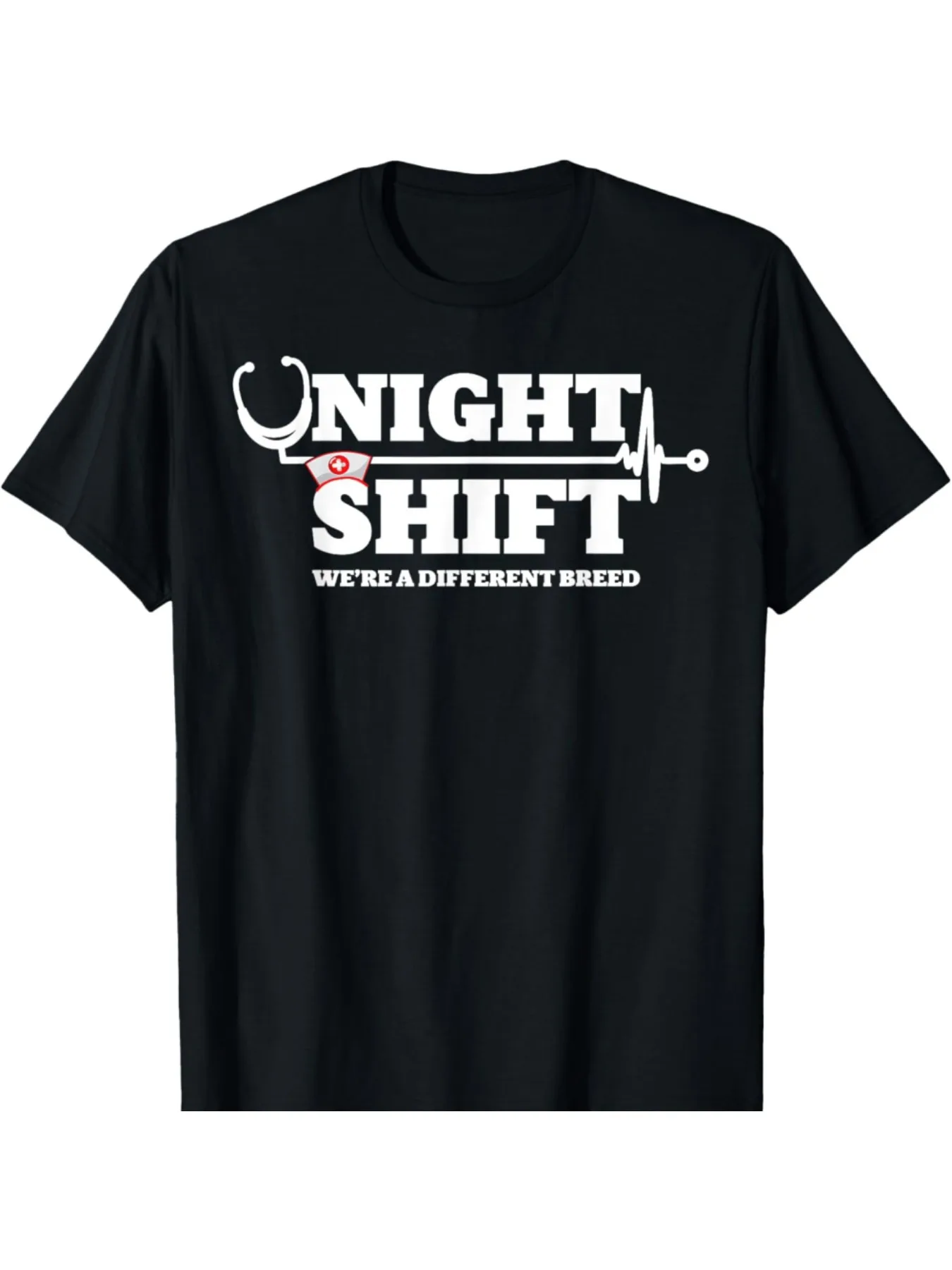Funny Night Shift Nurse Graphic T-Shirt - 100% Cotton Breathable Stretchy Tee with 
