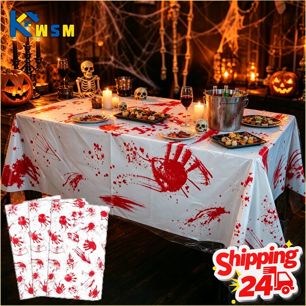 1-10PCS Halloween Bloody Handprint Tablecloth Disposable Waterproof Oilproof Cover for Spooky Party Gathering Home Decor
