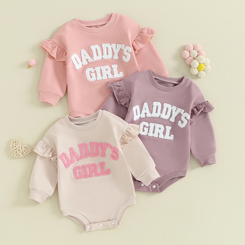 2023-10-05 Lioraitiin 0-18M Daddys Girls Newborn Baby Clothes Ruffle Long Sleeve Sweatshirt Bodysuit Infant Baby Girl Outfits