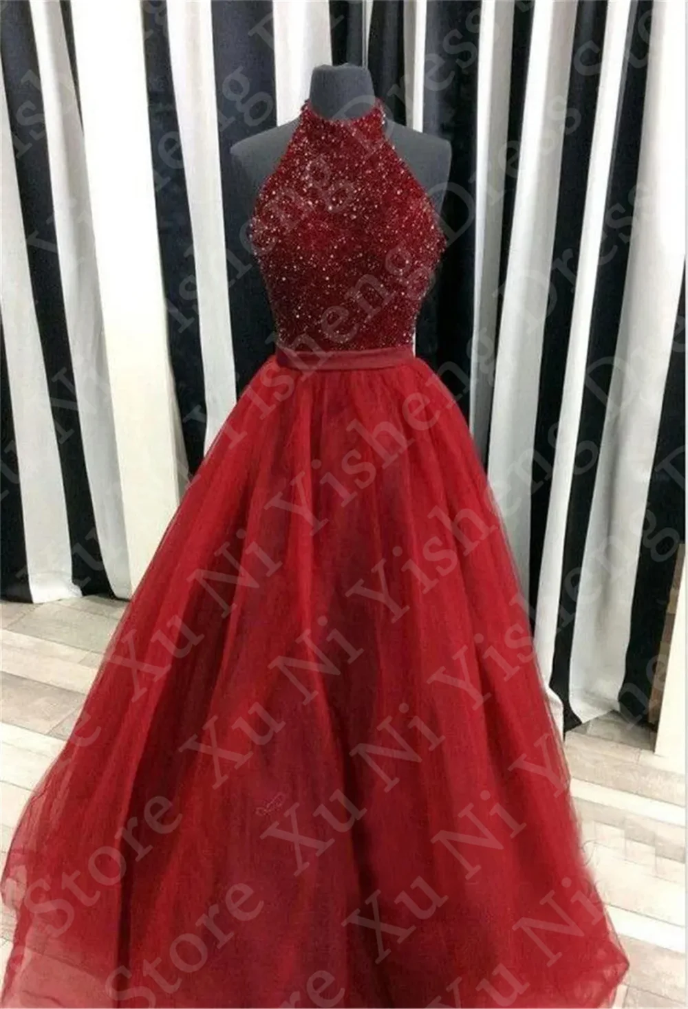 Sexy Halter Fashion Formal Dress A-Line Tulle Sleeveless Beads Sequin Prom Dress Long Luxury Evening Dress 2024 Robe de soirée