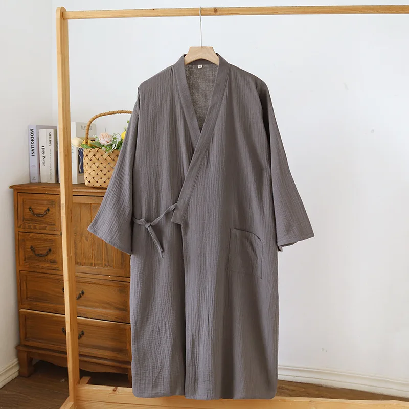 

Японский хлопко-марлевый халат, мужское кимоно большого размера, ночная рубашка, тонкая пижама, весенний костюм юката