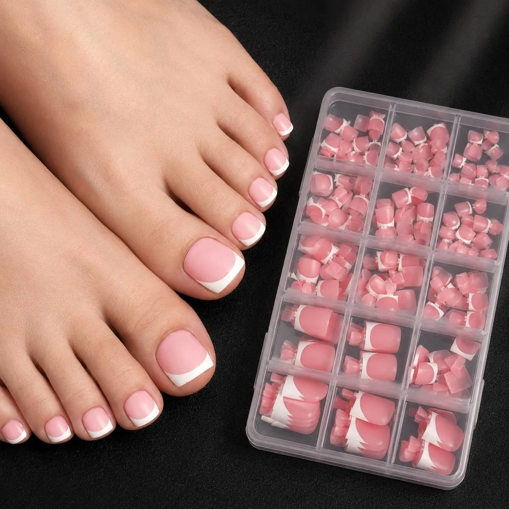150Pcs Gradient Design Light Pink Press On Toenail Light Pink Curved Fake Toenail Romantic Wear Light Pink False Toenail