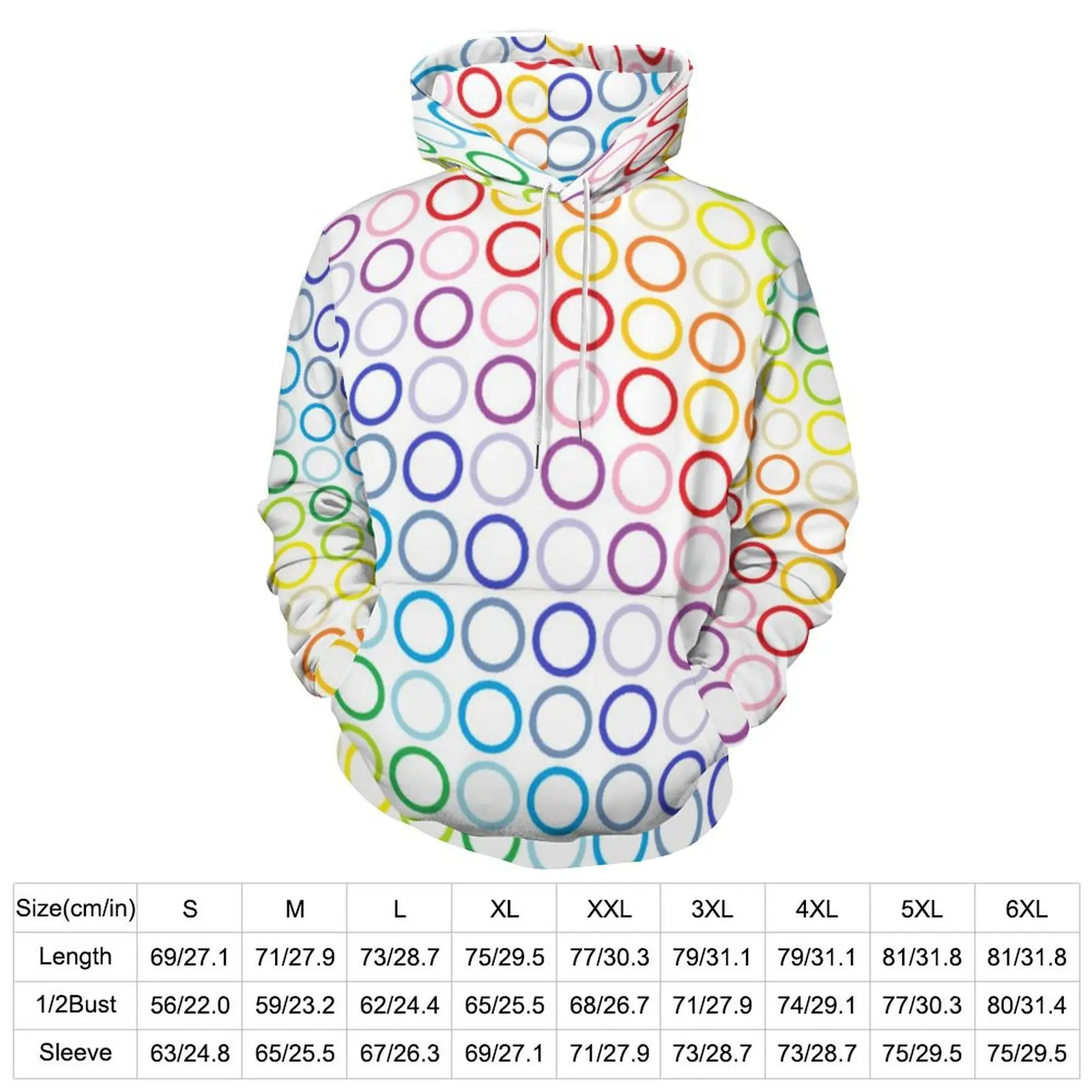 Rainbow Circles Hoodies Funny Circle Print Hip Hop Casual Hoodie Long Sleeve Funny Custom Sweatshirts Gift Idea