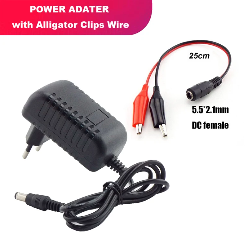 5V 9V 3A 12V 24V 2A Battery Charger Power Supply 5.5mmx2.5mm 2.1mm with Alligator Clips Wire For Car Scooter Motorcycle Bicycles