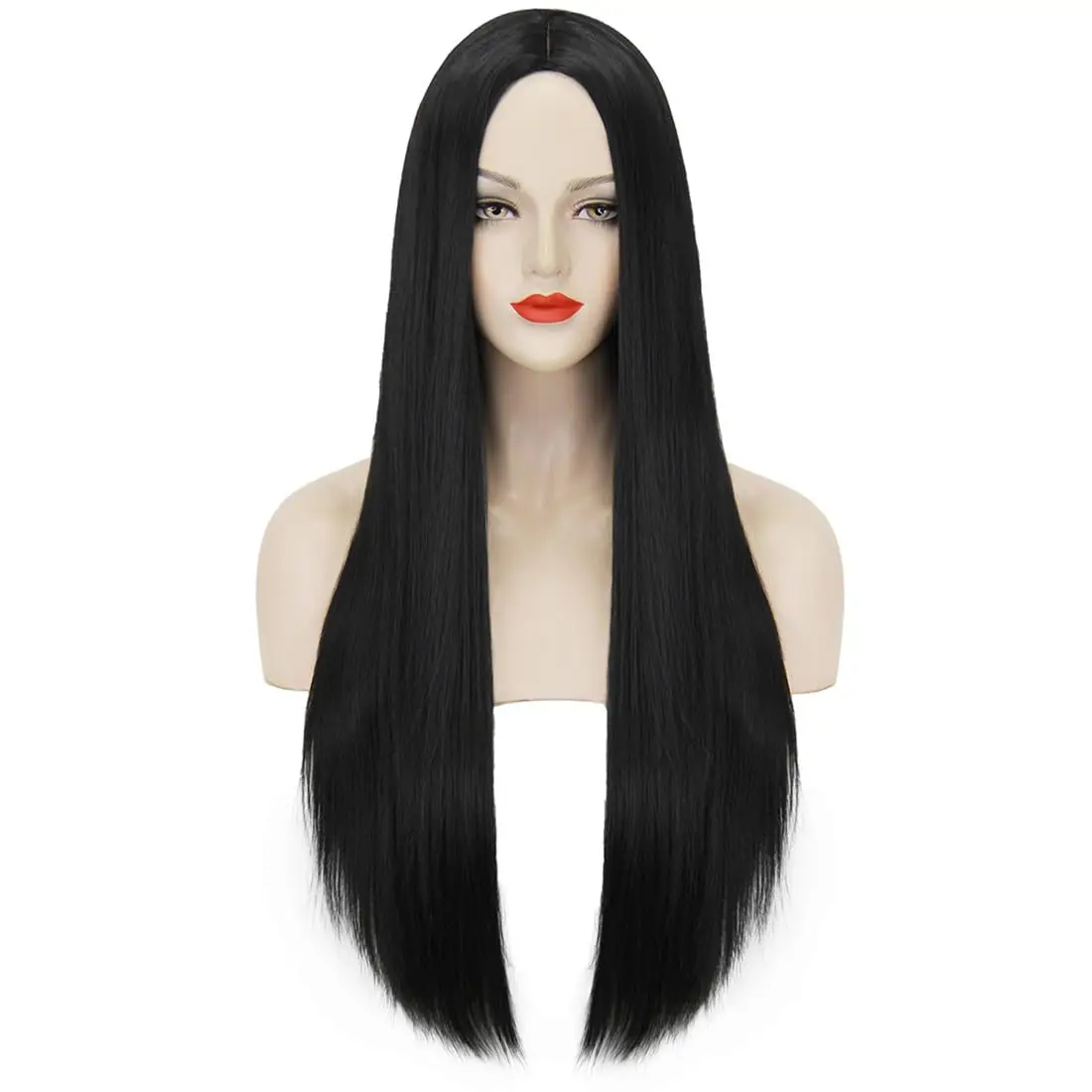 Synthetische Perücken Lange Schwarze Perücke für Morticia Addams Kostüm, Cher Kostüm Halloween Perücke für 70er Jahre Party Hexenkostüm Perücke für Frauen – Detail 4