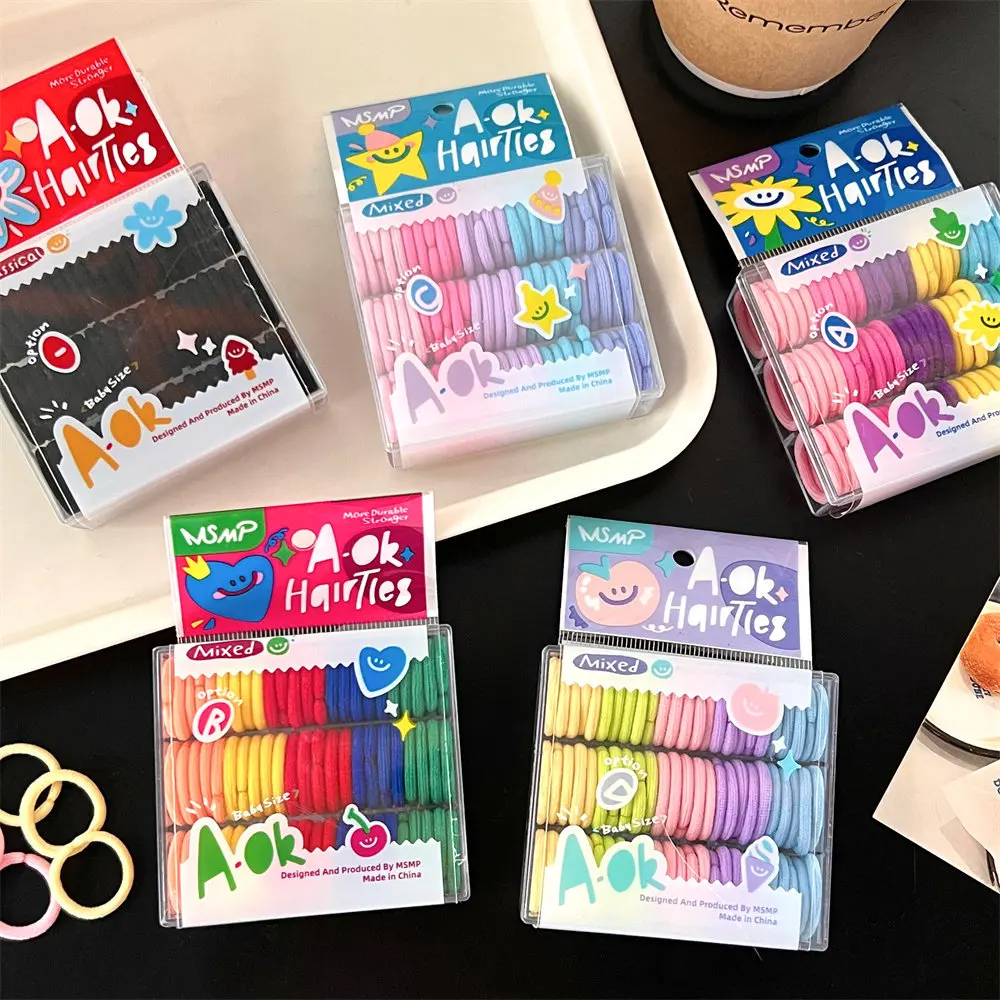 75Pcs Minimalist Candy Color Children's Box Thumb Hair Ring Colorful Basic Style No Harm to Hair Baby Tie Head Rope