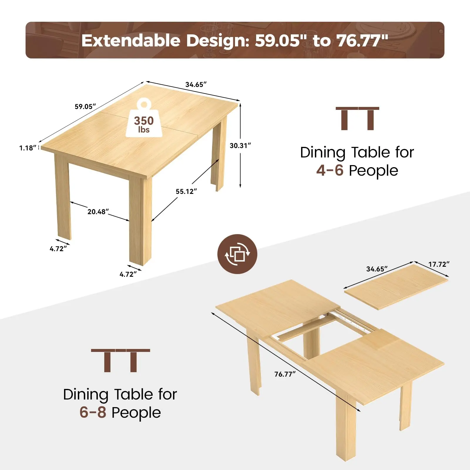 Executive Extendable Home Office Desk, 59–77 Inch Modern Computer Writing Desk with Pull-Out Extension, Large