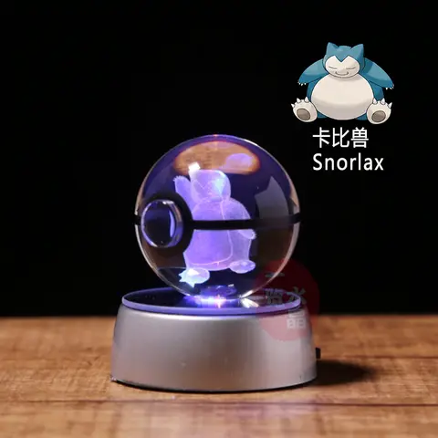 Anime Pokemon 3D Kristallkula Snorlax Figur Pokeball Gravyr Kristall Charizard Modell med LED-ljusbas Barnpresent ANIME PRESENT 10 best sales Pokémon Snorlax - №3
