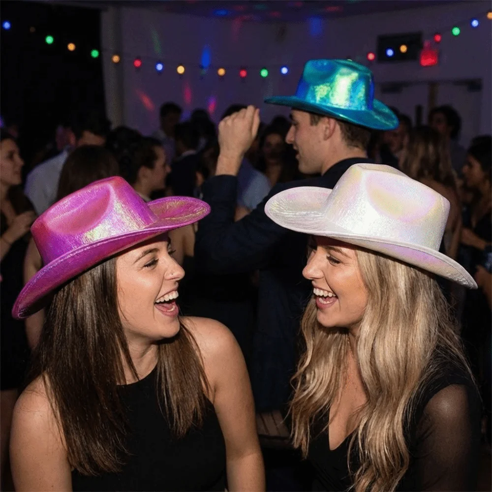 Glamorous Neon Western Hat Pearlescent Shine Comfortable Fit Western Cowboy Hat All-match Glitter Finish Glitter Cowgirl Hat