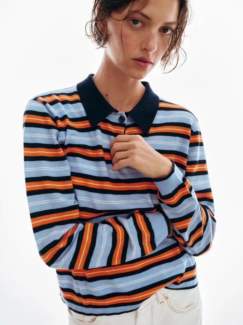 

Spring New Arrival Women's Casual Long Sve Striped Knitted irt Comfortable Versatile Regular Fit Faionable Knitwear