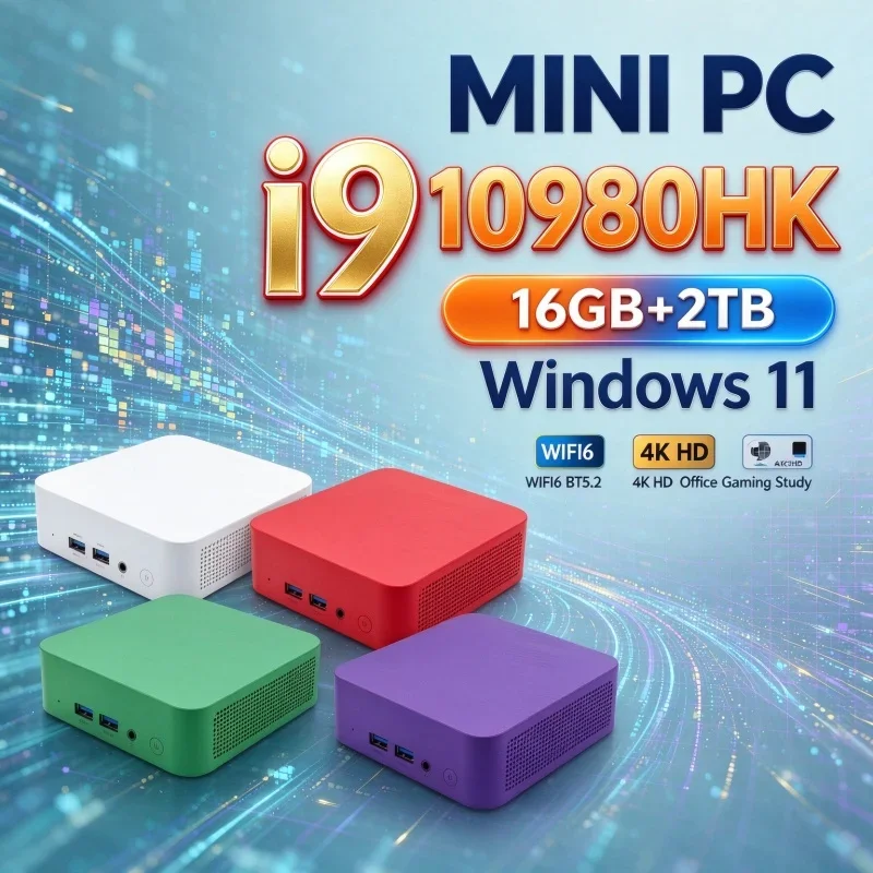 Intel Core I9‑10980HK Mini PC Windows 11 16GB RAM 1TB 2TB SSD WiFi 6 Bluetooth5.2 4K Output High Speed Gaming Office Desktop PC