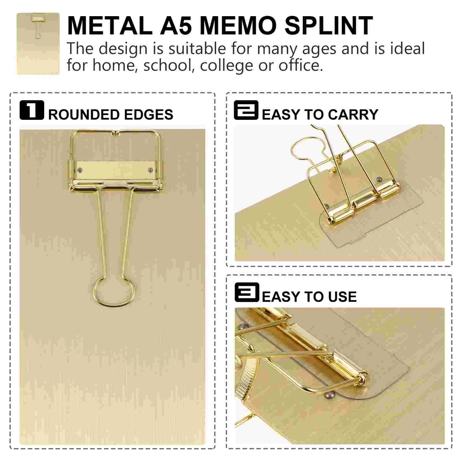 A5 Note Splint Gold Exquisite Stainless Steel Clipboard File Holder For Writing Sheet Pad Office School Supplies Paper Holder