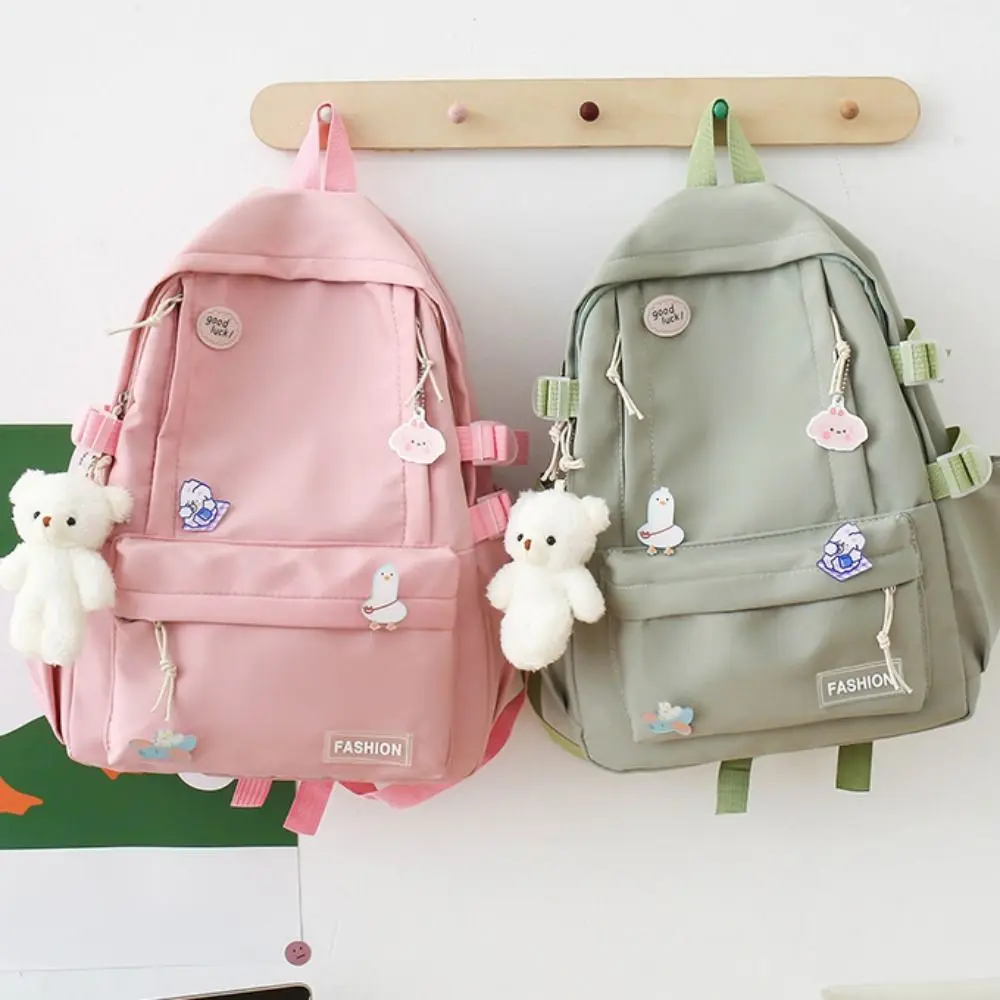 New Large Capacity School Bag Portable Solid Color Lightweight Backpack Canvas Adjustable Strap Travel Bag Unisex