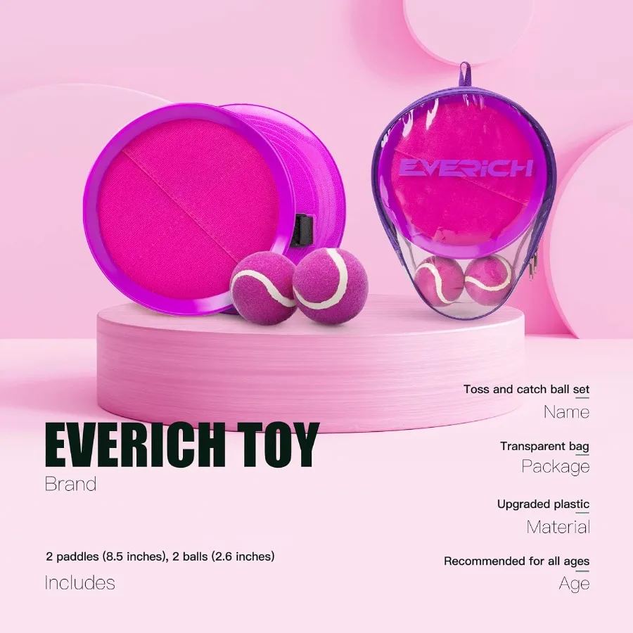 Toss and Catch Ball Game Set - Indoor and Outdoor Games for Kids 3-12, Beach Sand Pool Water Toy Includes 2 Paddles 2 Sticky Bal